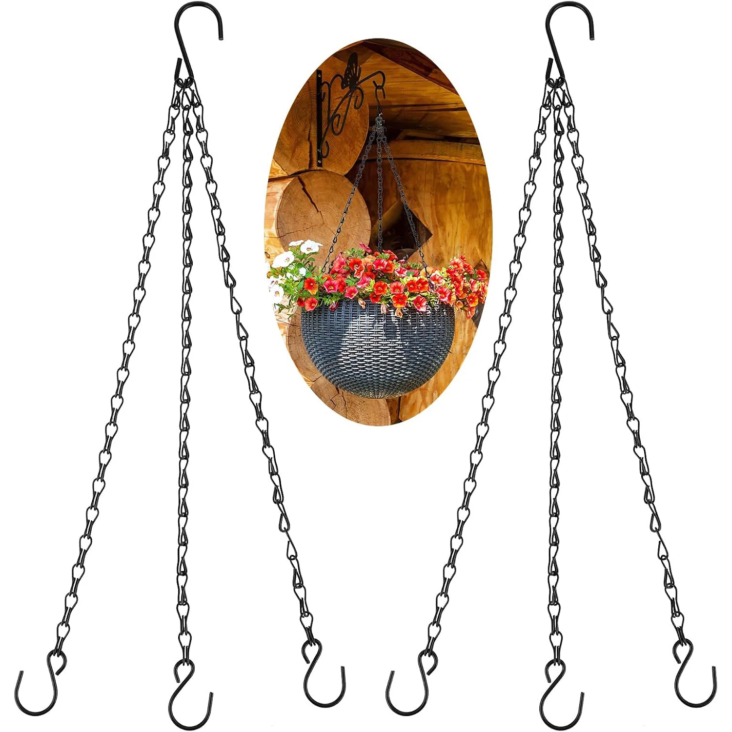 40cm Imitation Rattan Hanging Basket Flower Pot Chain With 3 Hooks Basin Hydroponic Plants Plant Grow Basin Home Garden Decor