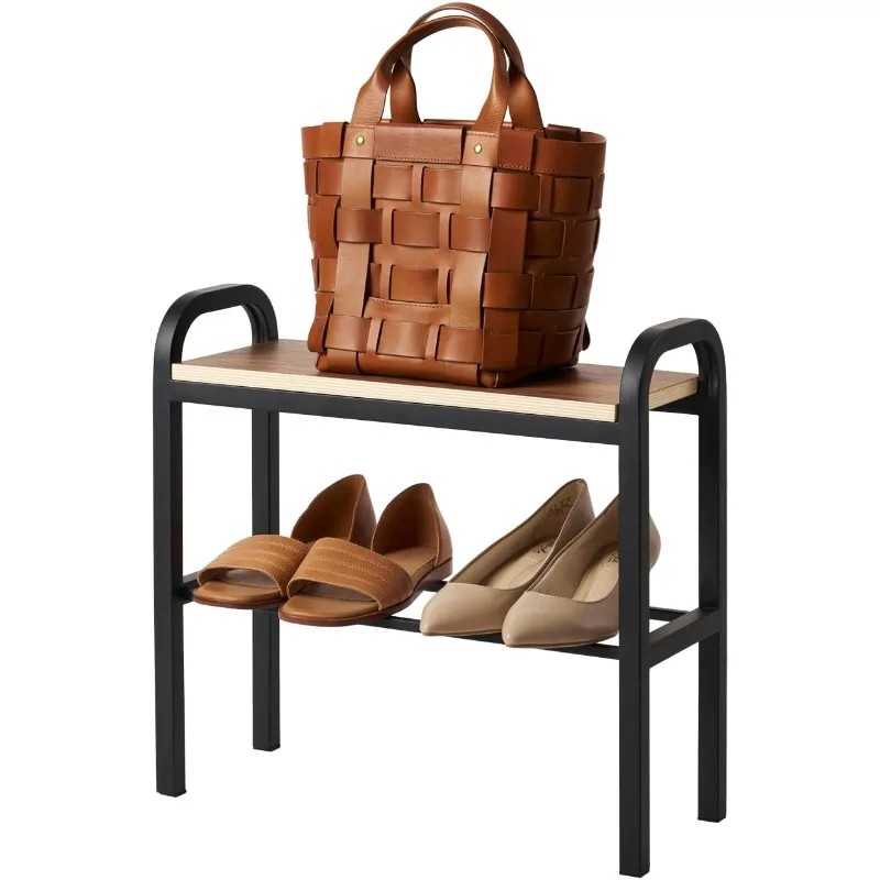 

Полка-органайзер для обуви Home Tower с деревянной столешницей, столик для хранения в прихожей с ручками, 18 дюймов - сталь + дерево - держатель