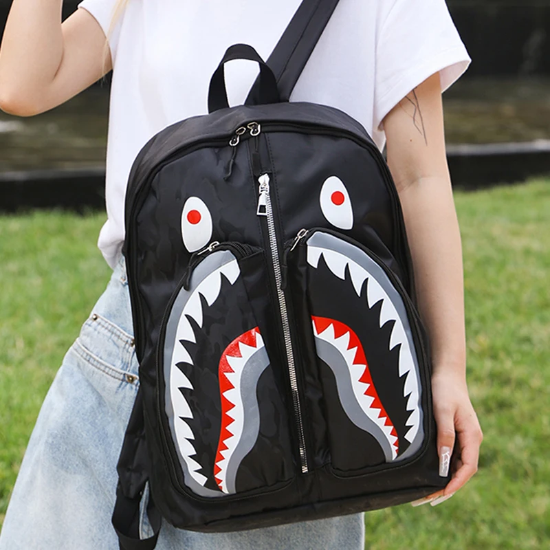 

Simple personality fashion shark mouth men's backpack plaid high school student college student school bag computer backpack