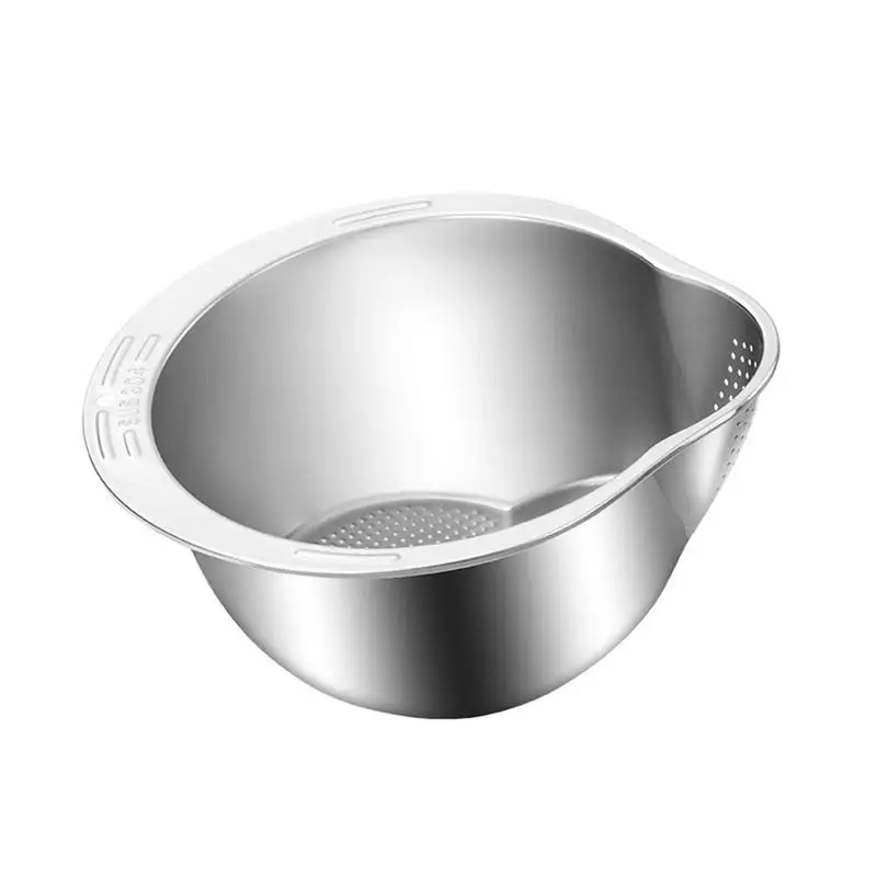 Rice Washer Strainer Bowl Stainless Steel Rice Washing Bowl Inclined Bottom Design High Capacity Strainer For Fruit Rice Vege