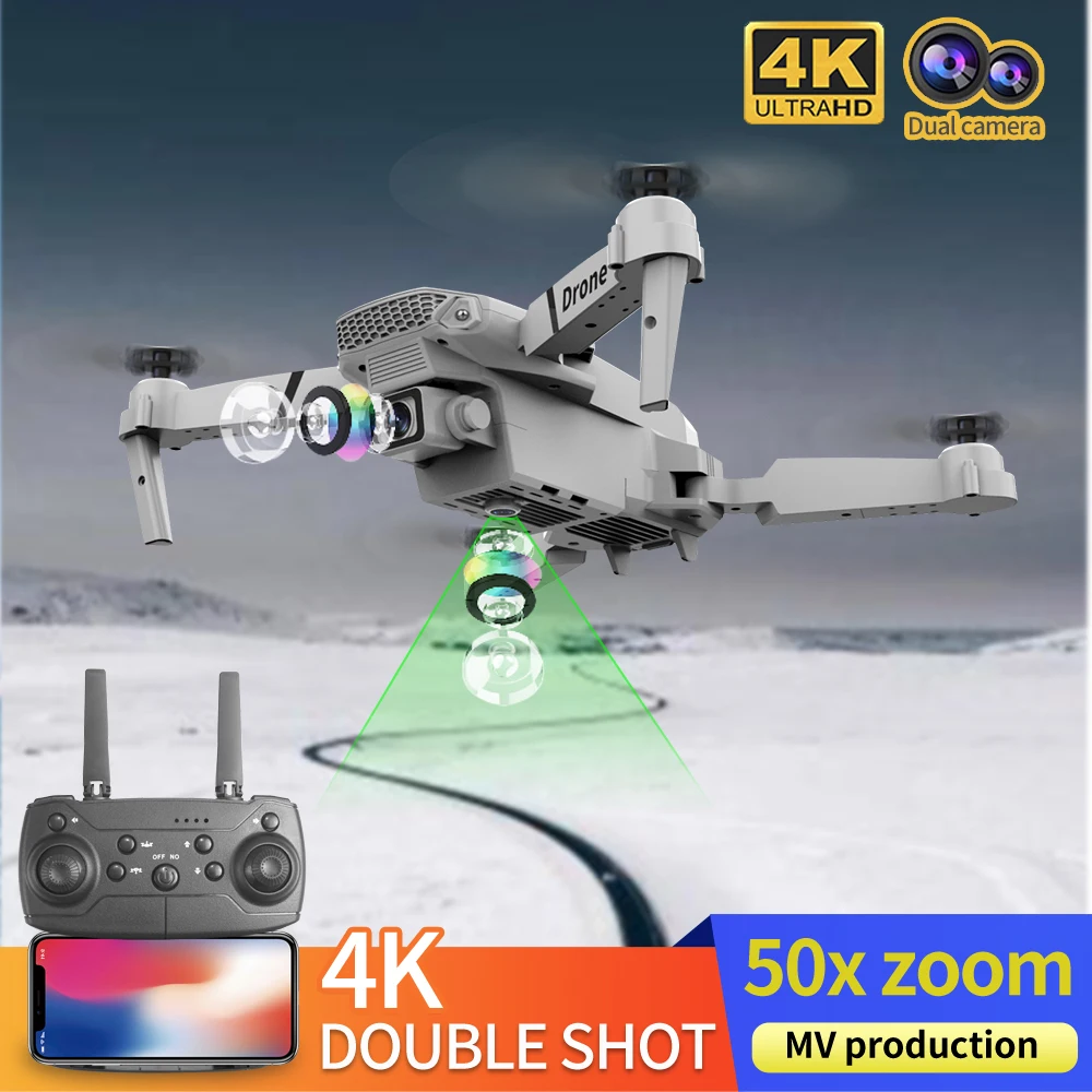 Mini drone professionnel E88 180 °   Drone jouet quadricoptère électrique réglable avec évitement d'obstacles, moteur brushless, portée 15000M