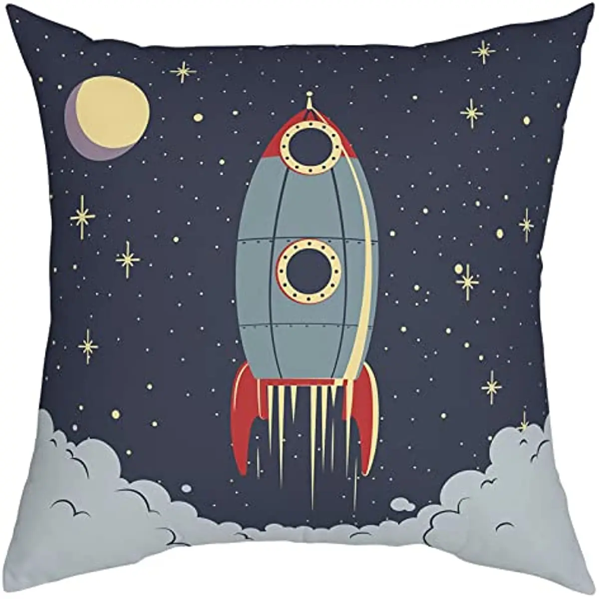 Rocket Throw Pillow Covers Kids Throw Pillowcase Outer Space Exploration Spaceship Sofa Bedroom Soft Decorative Square