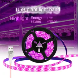 Espectro completo impermeável LED planta crescer luz de tira, USB, cortável para vasos de plantas, hidroponia suculenta, 0.5-5m