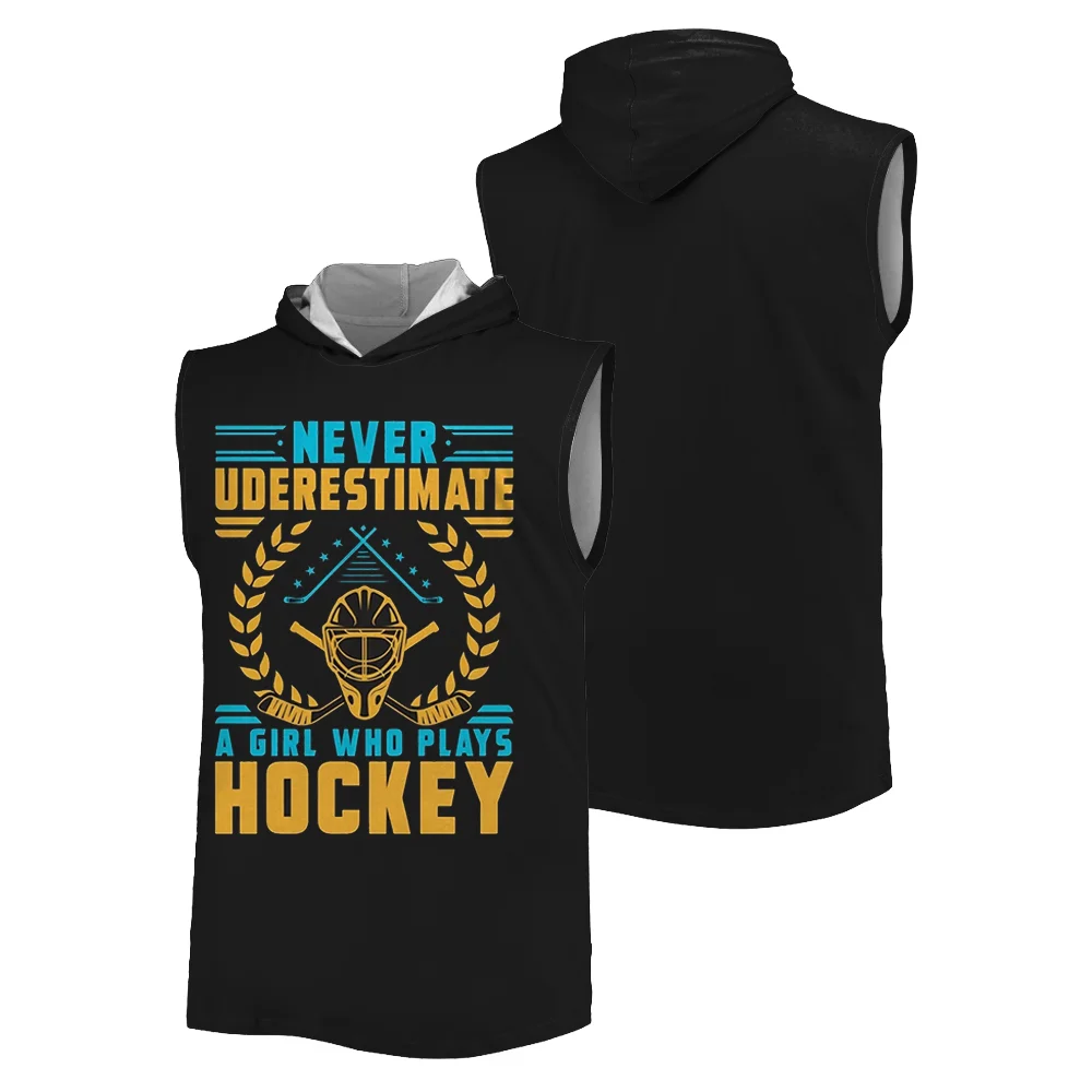 

2025 summer new 3D printing fun hockey elements fitness sports hooded vest breathable quick dry casual oversized men's tank tops