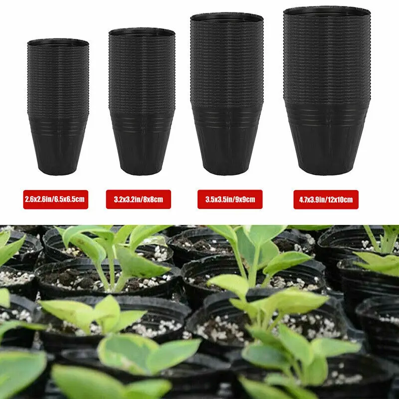 WHISM 100Pcs Plastic Nursery Pots Plants Garden Nursery Seedling Tray Succulent Flower Sowing Flowerpot Black Planter Container