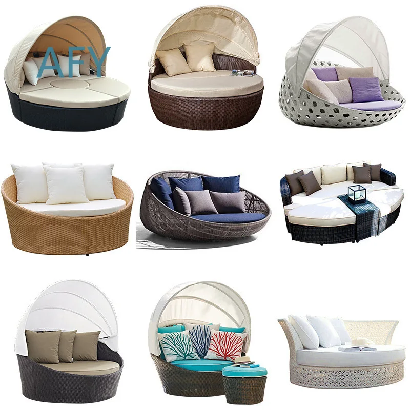 Outdoor Bed for Leisure Pool Large Round Rattan Sofa Bed for Beach Lounge Chair Outdoor Furniture Patio Lounger Inflatable
