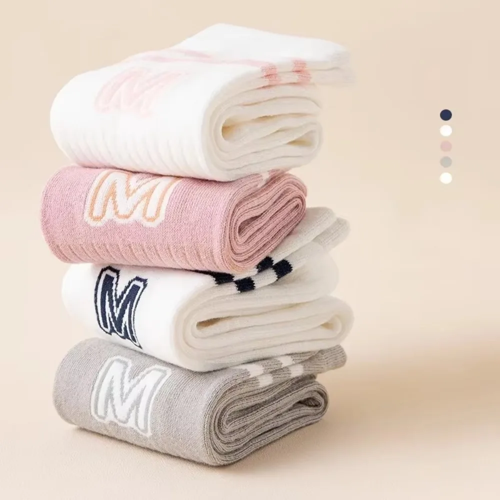 Fashion Spring Autumn School Sock Thin Cotton Knee High Sock Letter M Cotton Soft Sock For Boy Girl