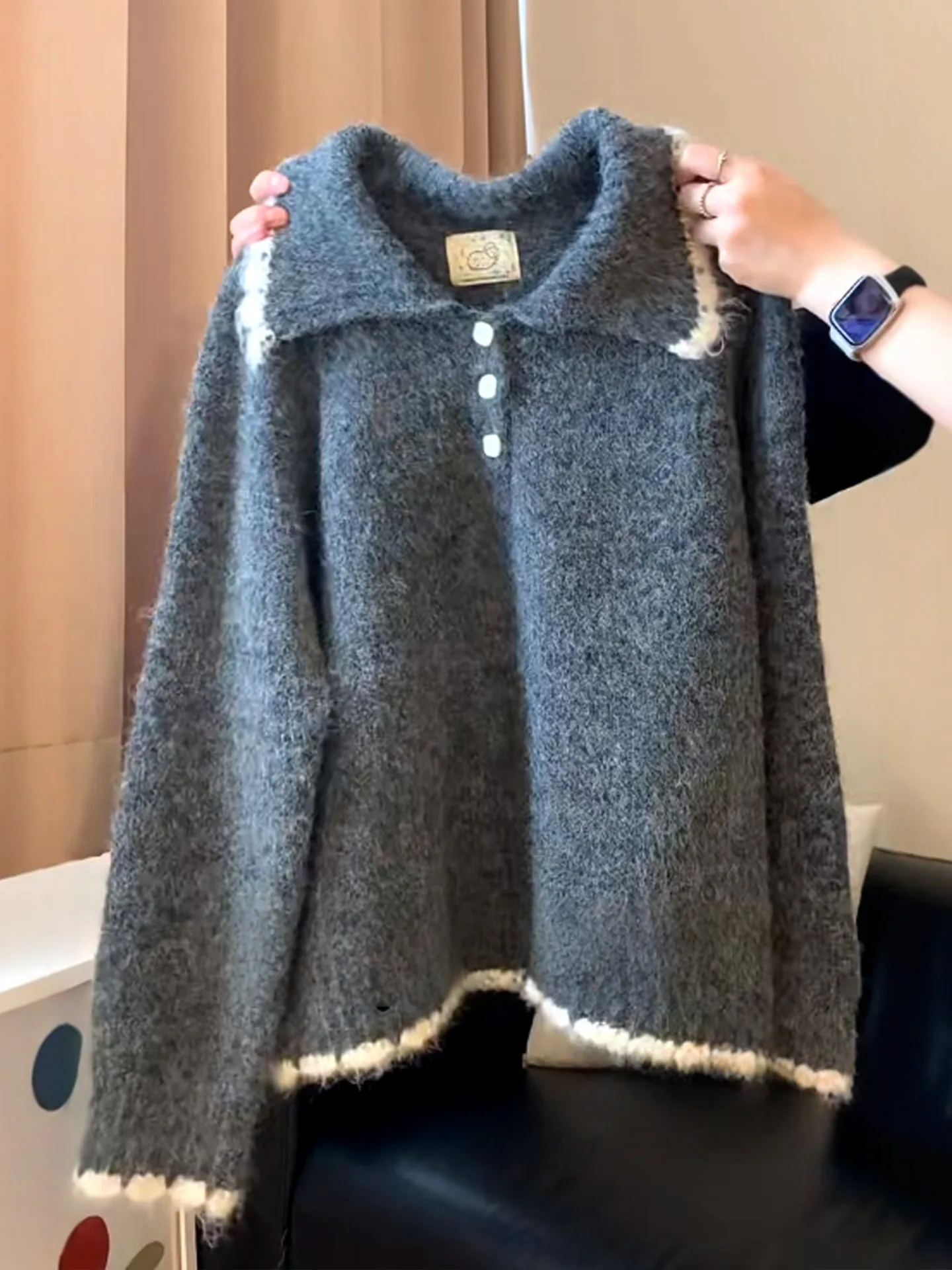 Jersey Retro con cuello de muñeca para mujer, suéter de punto suave y acogedor para otoño e invierno, Top informal Sle Regular Fit Long Sve