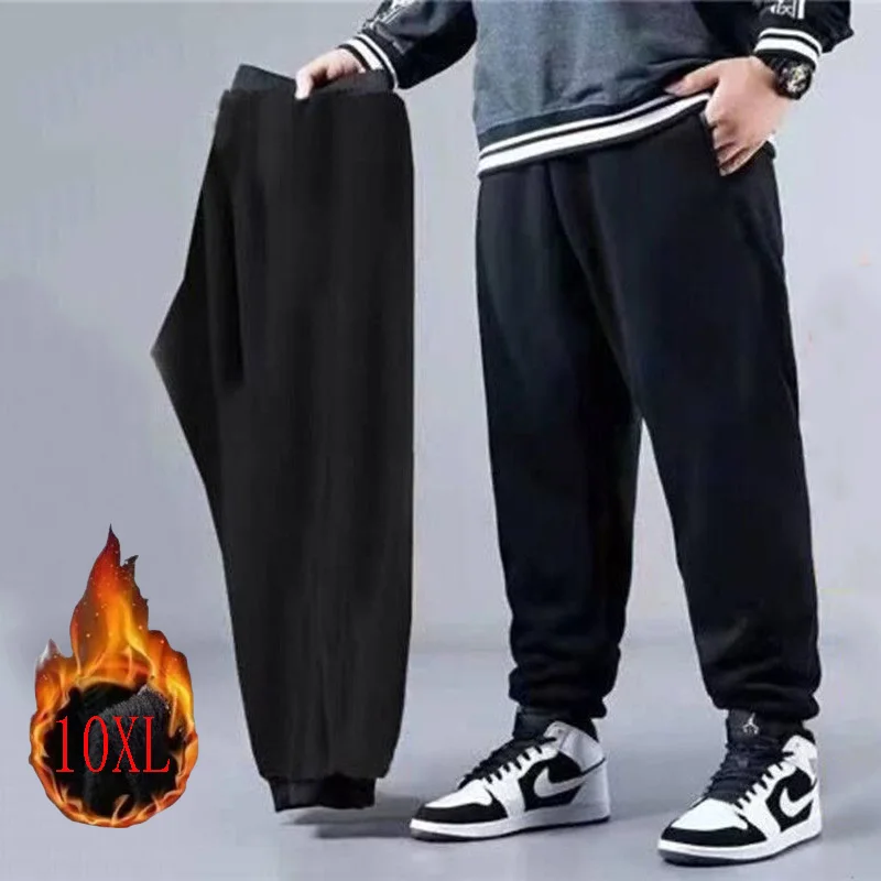 

Men's Winter Fleece Joggers - 10XL Loose Fit Cuffed Sweatpants with Drawstring, Oversize Thick Pants for Casual/Outdoor, Black