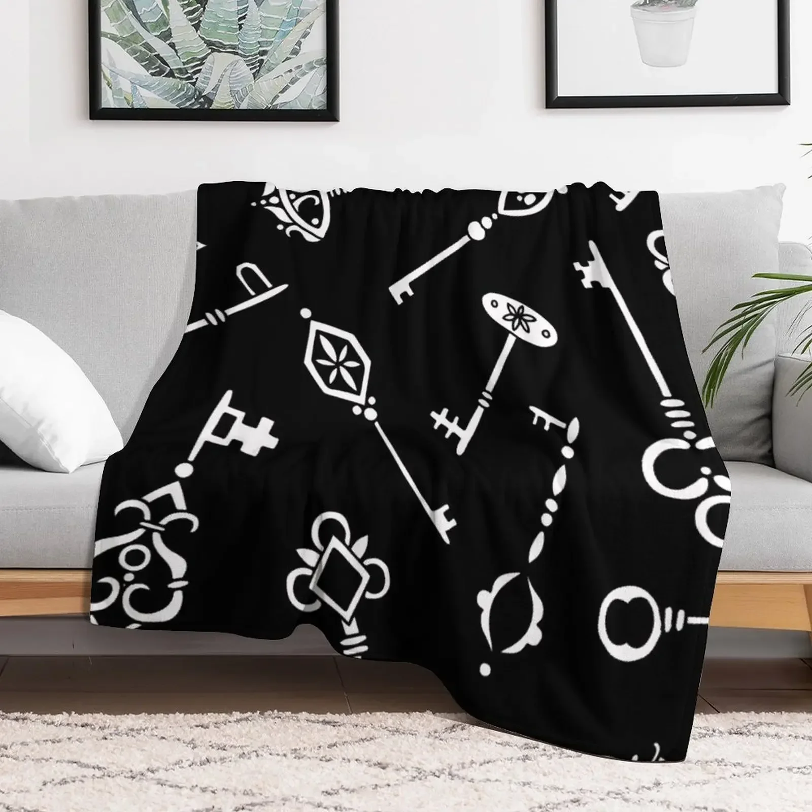Skeleton Keys || Black and White Palette || Lock and Key Throw Blanket Summer Soft Beds Blankets For Bed Plush Blankets