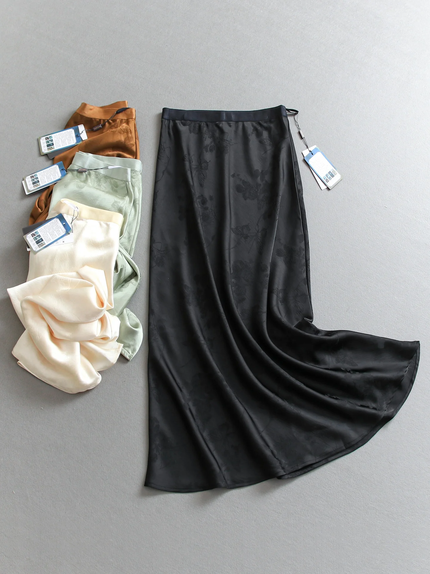

New Chinese Style High Waist Slimming Drapey Satin Fish Tail Skirt Midi Women's Skirt Half Body Skirt Embroidered E237