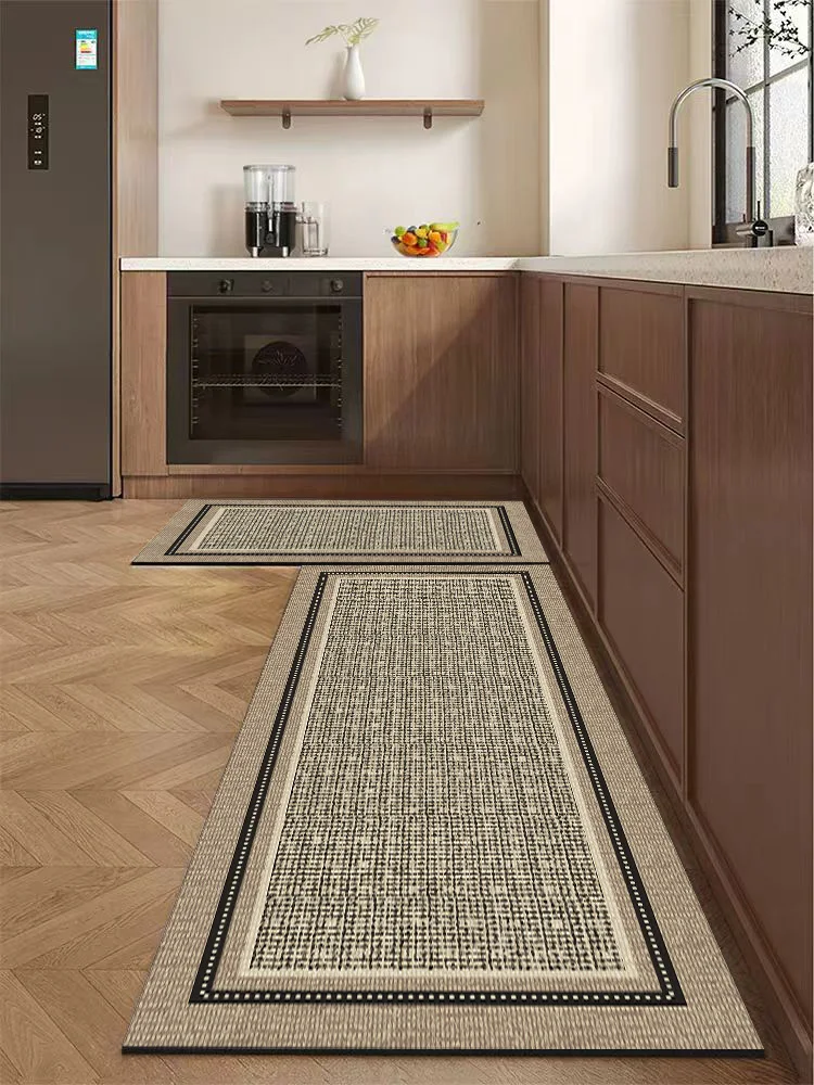 New Minimal Geometric Herringbone Double Border Kitchen & Bath Mat, Non-Slip, Highly Water-Absorbent, Easy to Clean.