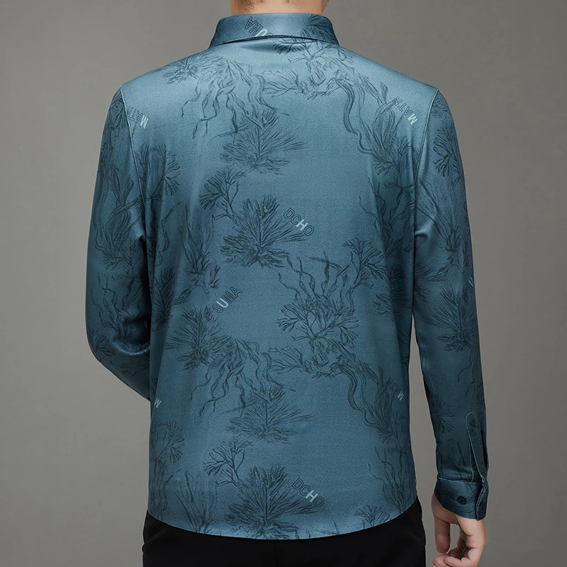 Wool Blends High-End Shirts For Men Long Sleeved Seamless Print Spring Quality Soft Comfortable Silky Boutique Camisas De Hombre