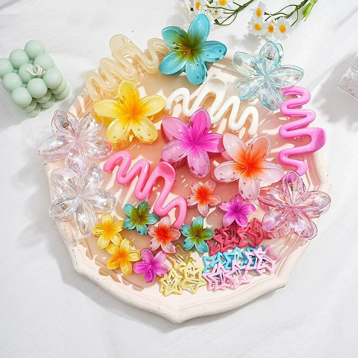 10 قطعة المتخصصة فريدة من نوعها البوهيمي عطلة نمط البيض زهرة مشبك شعر مجموعة للفتيات الدوبامين الراقية القرش كليب إكسسوارات الشعر #1