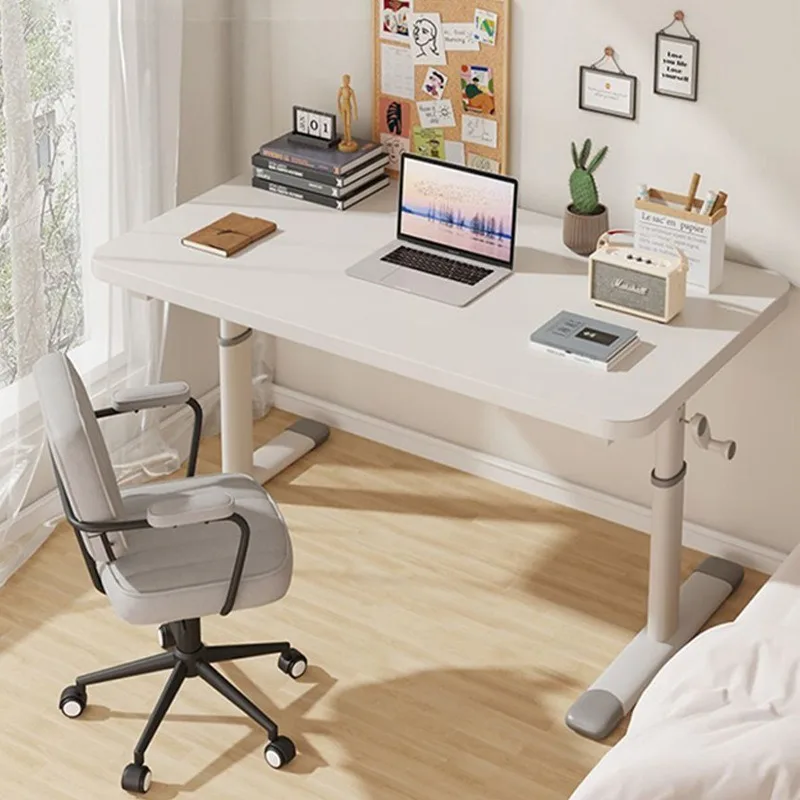 Student Adjustable Height Desk White Minimal Dorm Writing Desk Manual Crank Computer Table Computer Desk Small Table Tables