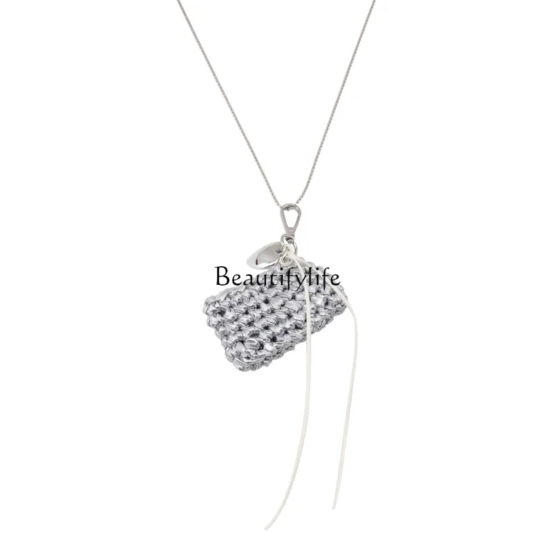 Silver woven love earphone bag crossbody bag pendant sweater chain