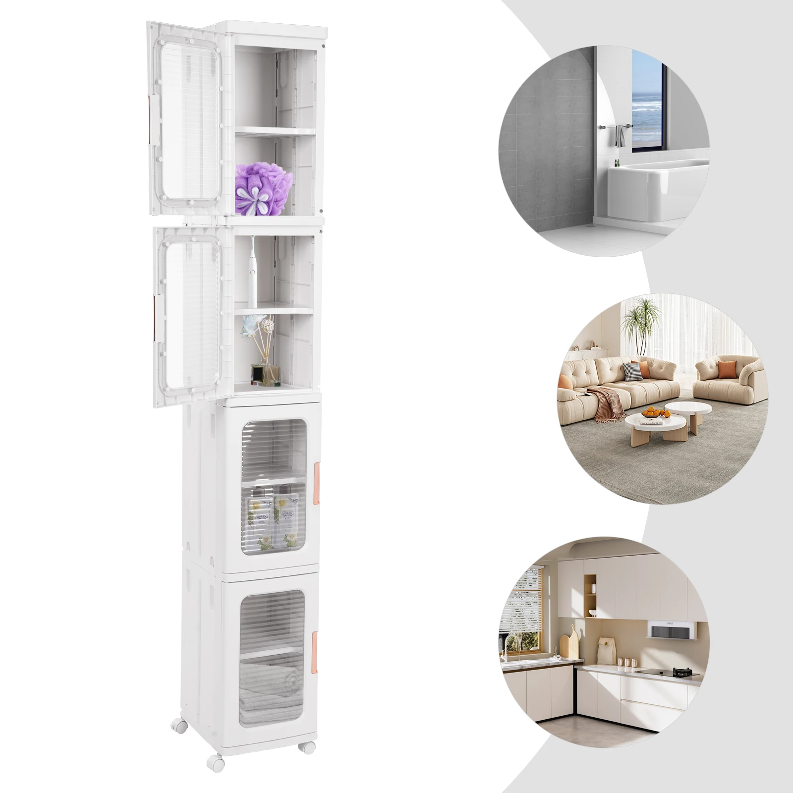 

4-уровневый узкий тонкий шкаф для хранения из полипропилена, белый мобильный органайзер для хранения, напольный 24,5*28,5*166 см для гостиных, ванных комнат