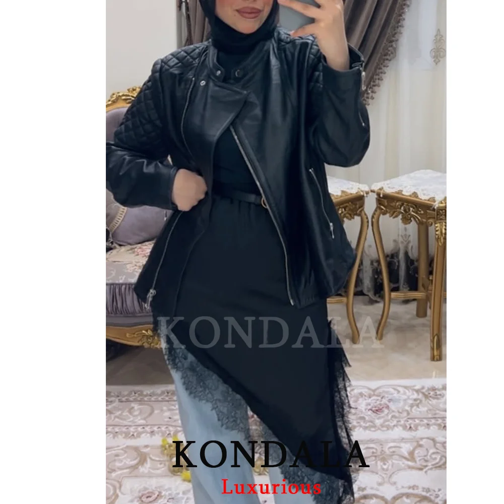 KONDALA Sexy Chic Schwarz Satin Spitze Frauen Röcke Hohe Taille Unregelmäßigen Midi Party Rock Mode 2026 Abend Club Party Mädchen Rock