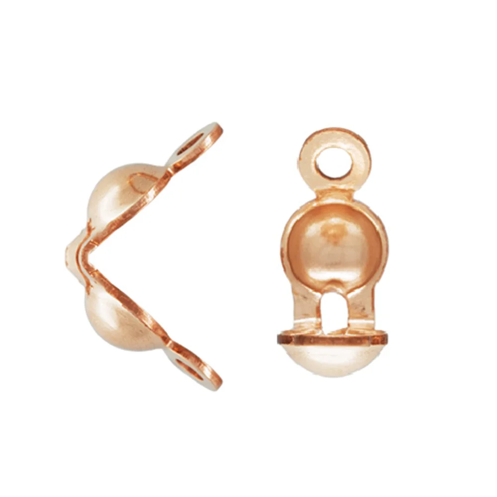 5 Pieces Clamshell Bead Tips with 2 Rings in 14K Rose Gold Filled for Knot Covers and Crimp Ends