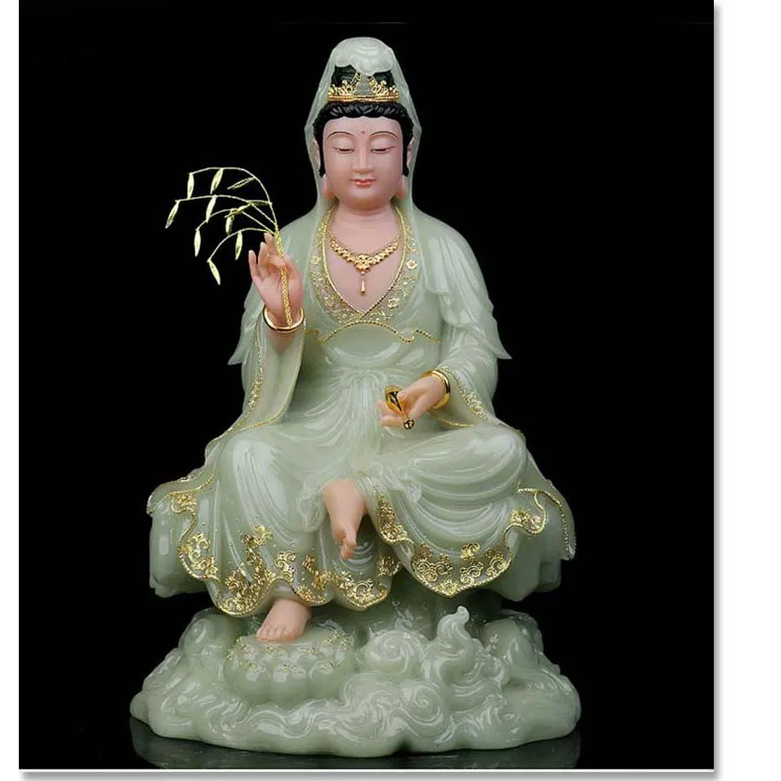 

Wholesale Buddha figure gilding jade Guan yin God Southeast Asia HOME family protection Propitious Prosperity FENG SHUI statue