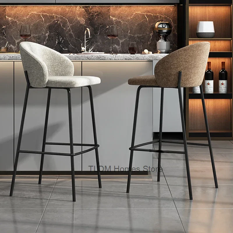 Silla de Bar de lino nórdico, muebles de cocina para el hogar, sillas de Bar de lujo de diseñador de hierro forjado, sillas de Bar de pie alto A