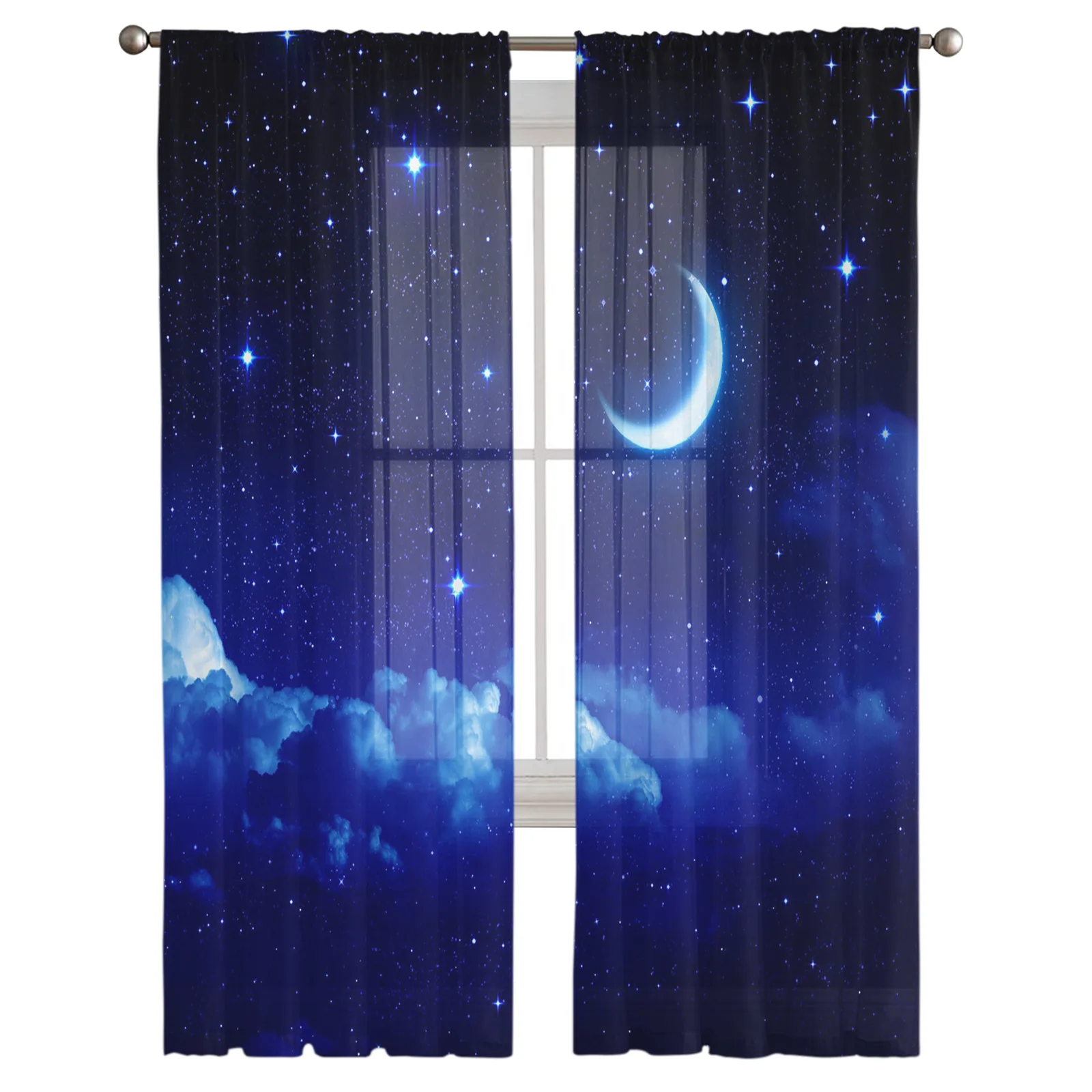 Tulle Curtains Starry Sky Universe Night Boys And Girls Bedroom Sheer Hanging Curtain Living Room Kitchen Gauze Curtain