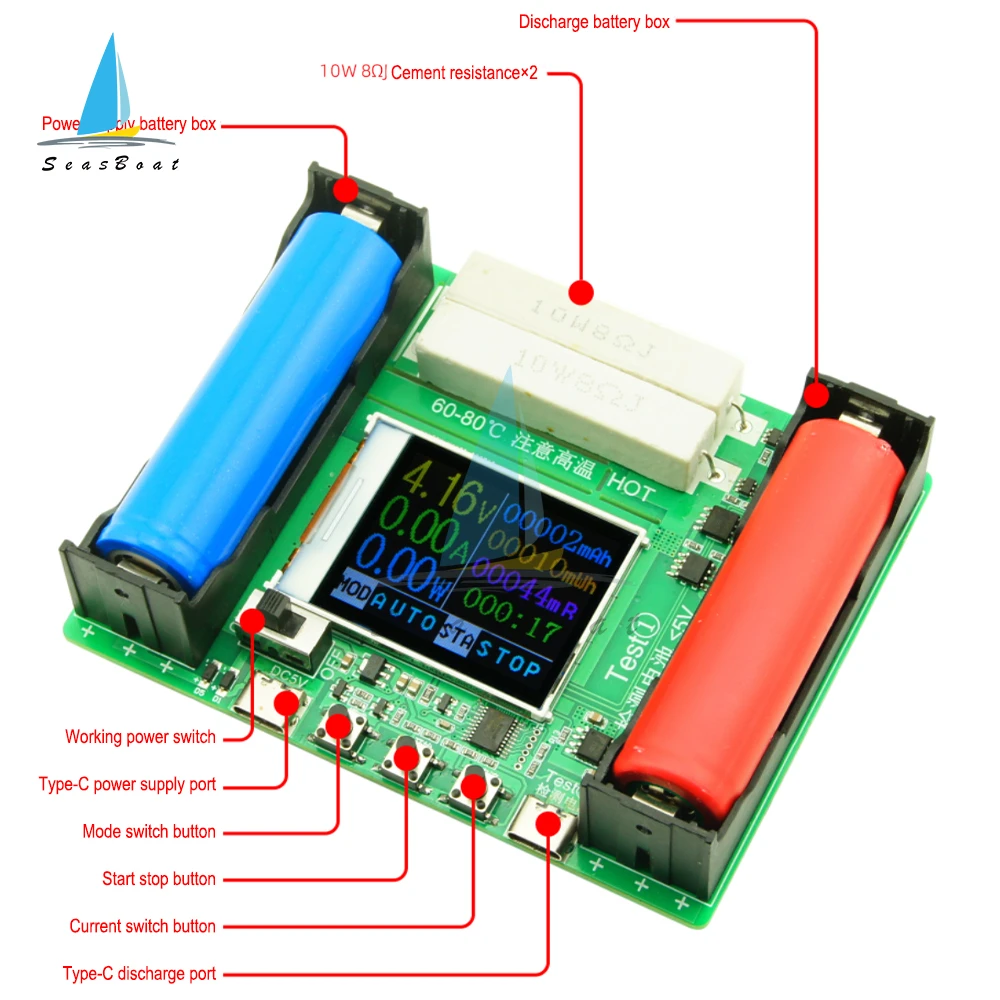 DC5V Type-C LCD Battery Capacity Tester MAh MWh for 18650 Lithium Battery Digital Measurement Module Battery Power Bank Detector