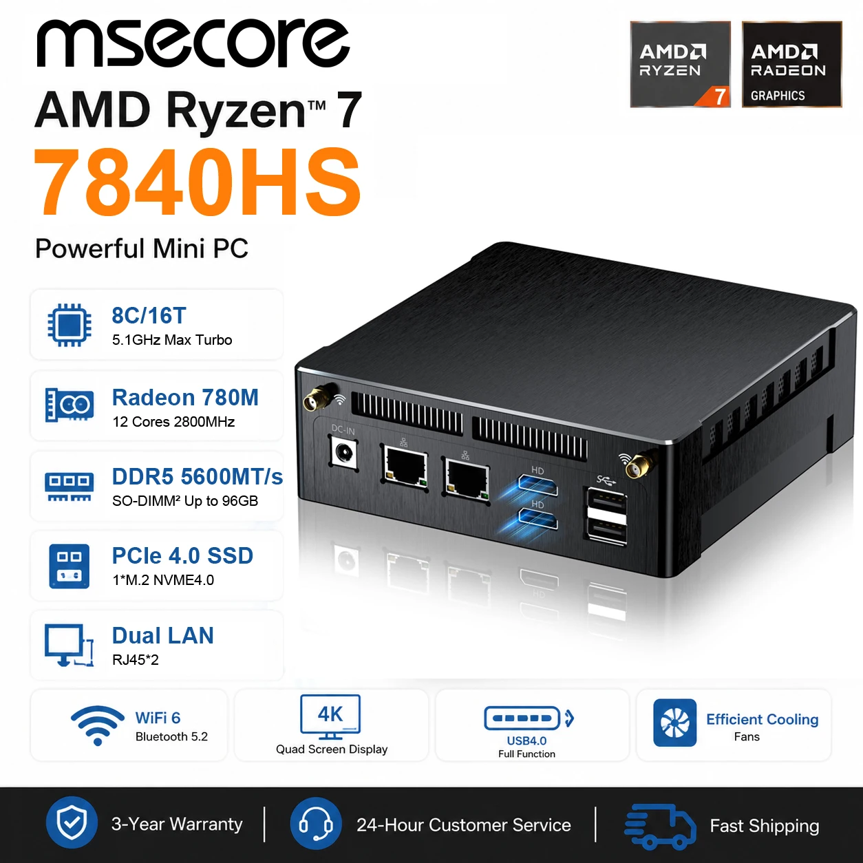 Amd Ryzen 7 7840Hs Mini Pc - MSECORE MQ50 AI Gaming Mini-PC AMD