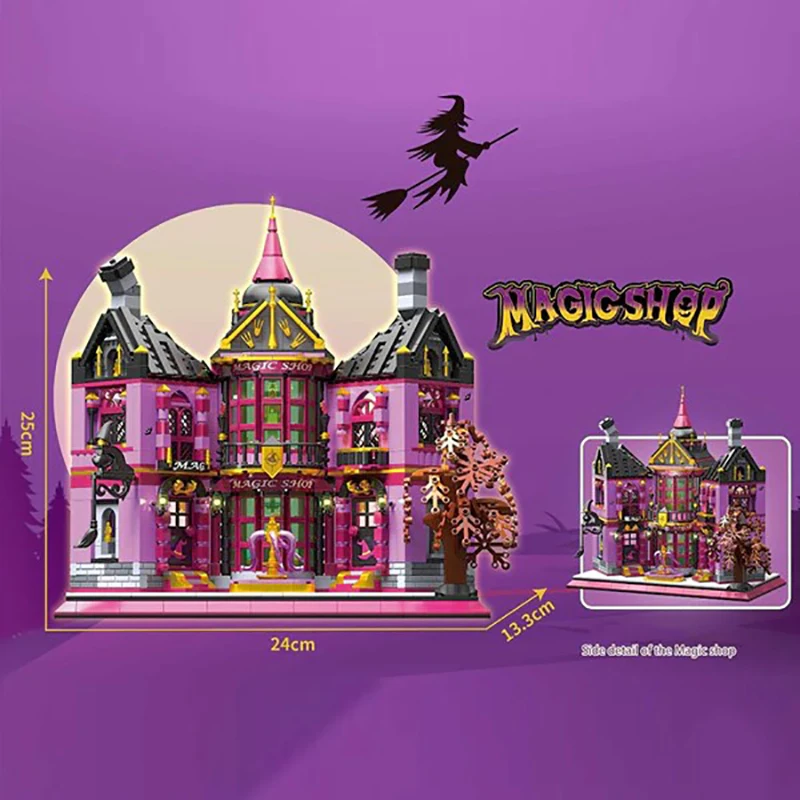 Mini ladrillos de 1366 Uds., juegos de edificios de tienda de magia feliz, arquitectura de tienda de ciudad, Kit de modelo de ensamblaje de bloques de construcción Modular, regalo Xams