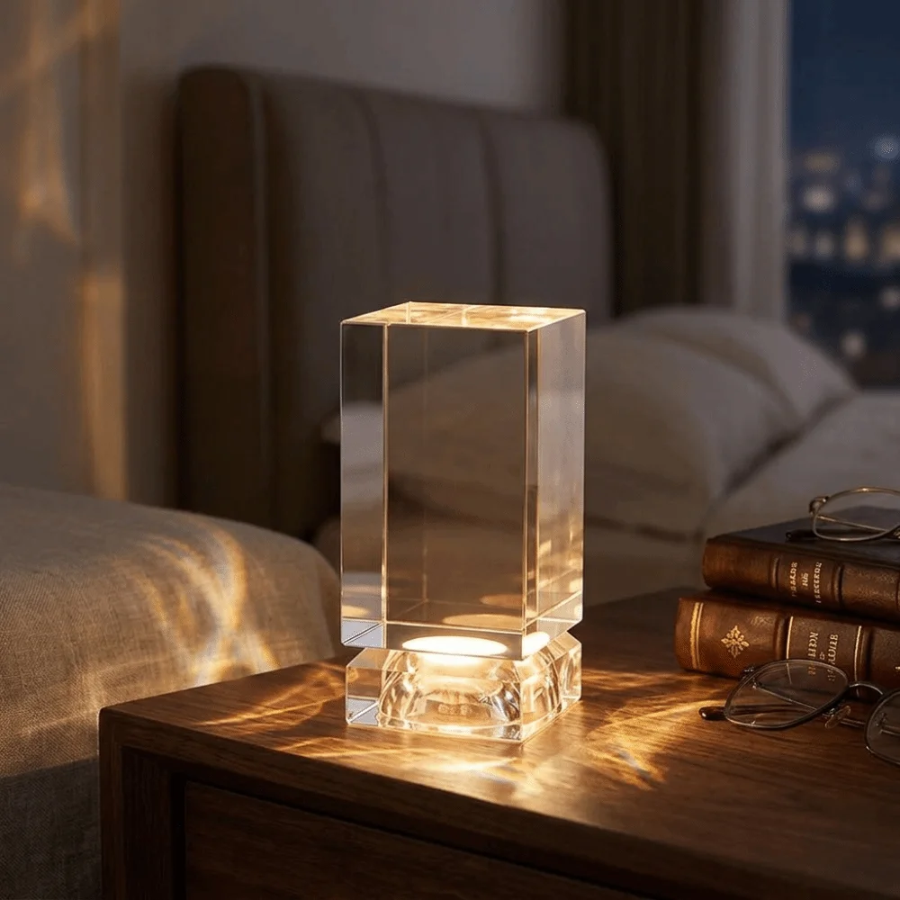 High-Transparency K9 Crystal Cube Clear Crystal Optical Crystal Crystal Square Block Blank Surface Colorful LED Light Base