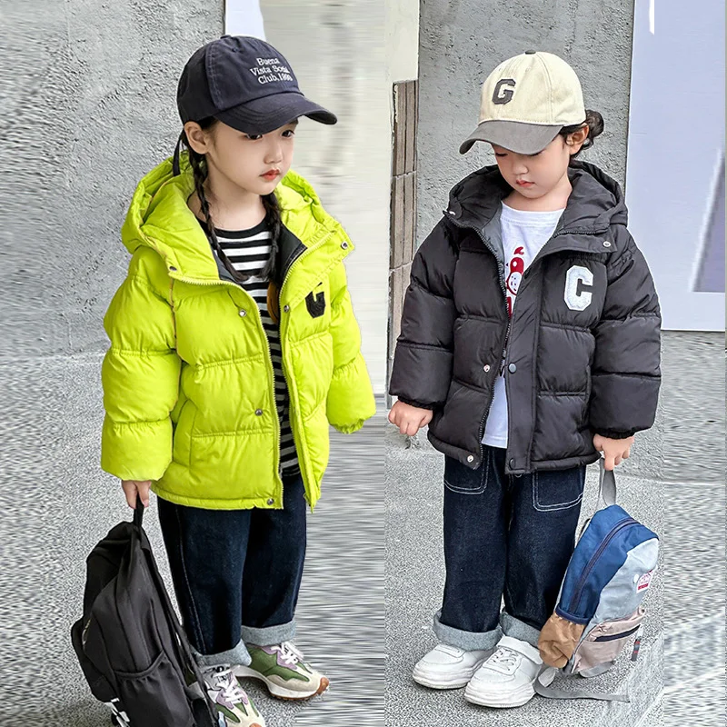 

Winter Children's Down Jackets New Boys Girls Warm Thickened Coats Kids Fashion Hooded Cotton Outerwear Toddler Clothing 2-10Y
