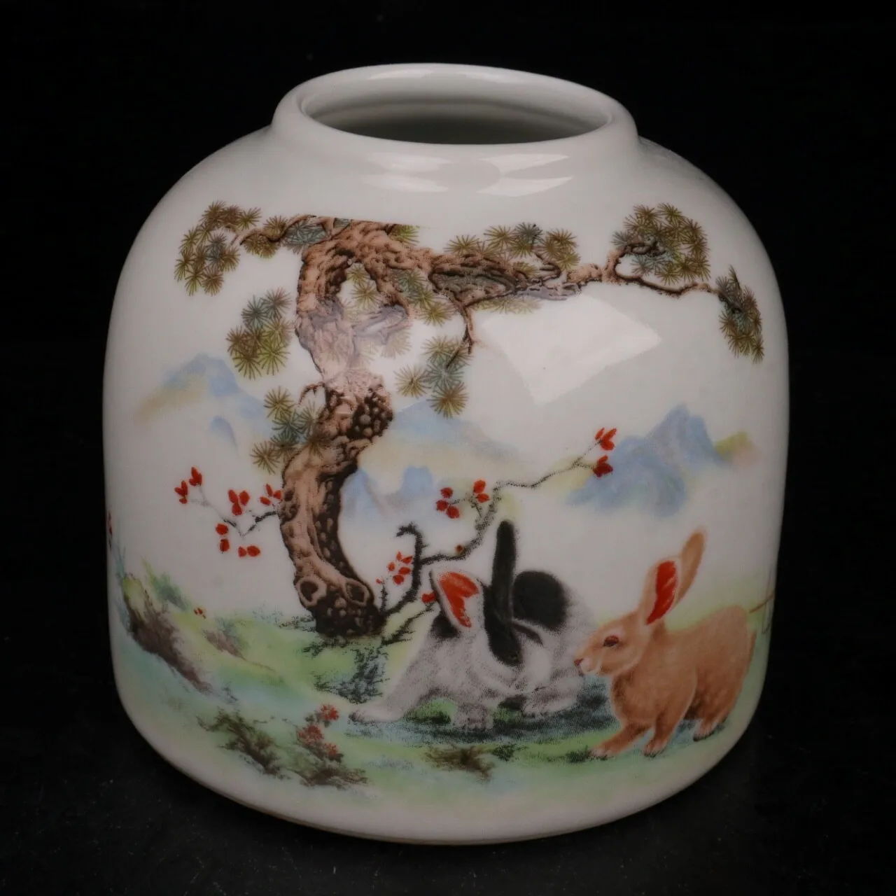 3.7" Collect Chinese Famille Rose Porcelain 12 Zodiac Lovable Animal Rabbit Pot