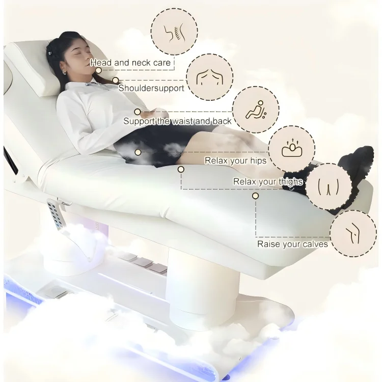 Heated 4 Motor Massage Bed With Height Adjustable Metal Frame Folding Synthetic Leather Spa Therapy Table For Salon Use