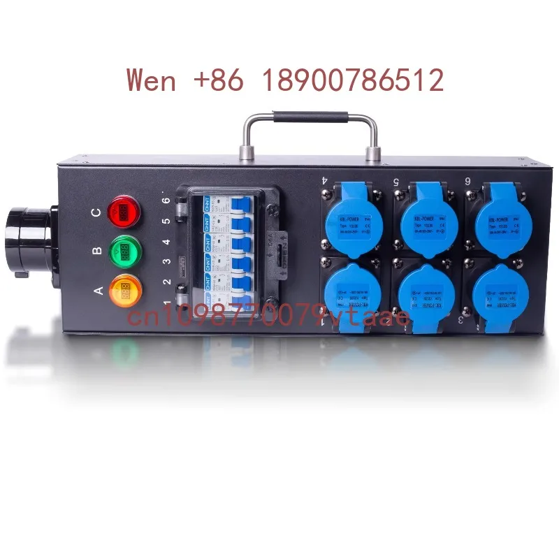 PKnight Non-Waterproof 6-Channel Stage Power Distribution Box 5-Pin Three-Phase 90-240V AC Input 6 Blue Output Sockets LED DMX