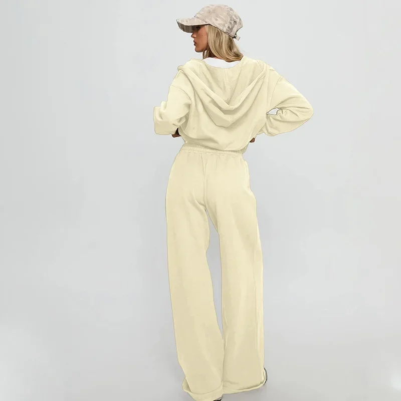 XIAOTANG Hooded Sweatshirt Celana Panjang Kasual 2 Potong Set Fashion Wanita Musim Gugur Sweatshirt Ritsleting dan Celana Panjang Tali Serut Set