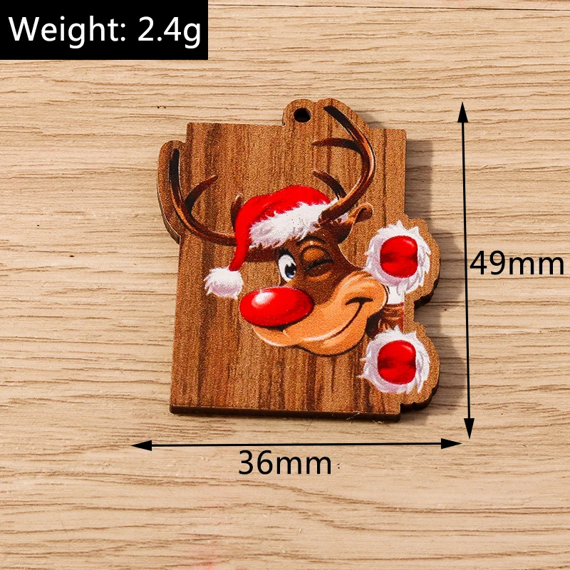 Tusember 10 Stück Weihnachtsanhänger aus Holz, Weihnachtsbaum, Weihnachtsmann, Zwerg, Schneemann, Anhänger für Schmuckherstellung, Ohrringe, Halsketten, DIY – Detail 14
