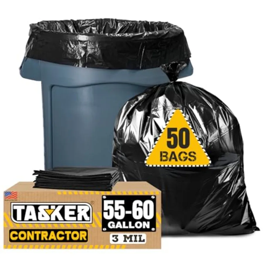 

Contractor Garbage Bags 55 Gallon 3 Mil Black Contractor Garbage Bag 50 Bags w/Ties Large 55 Gallon Trash Bags Heavy Duty Liner