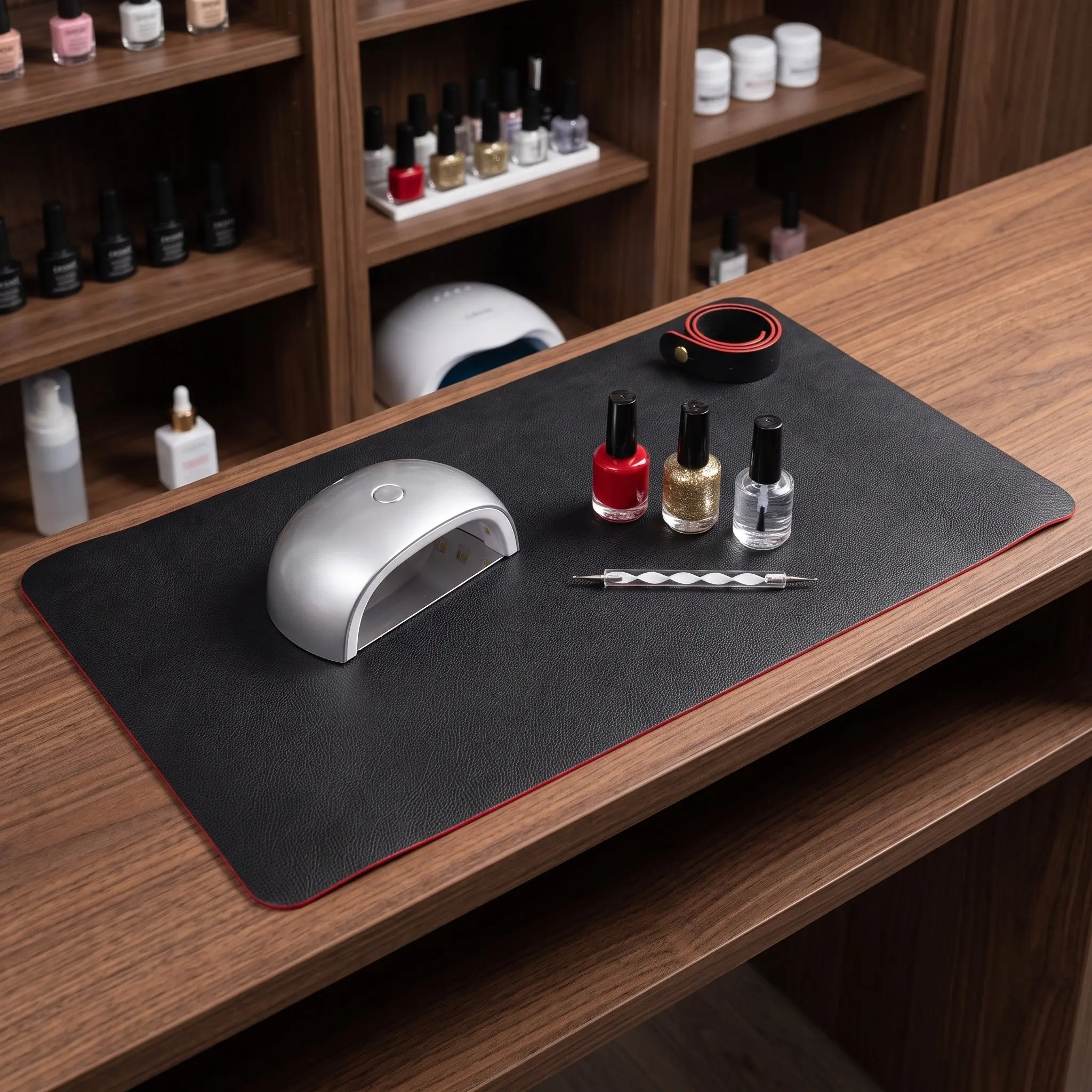 Soft PU Nail Table Mat Foldable Manicure Pad Hand Rest Strap 23.6x11.8 Nail Art Desk Mat Salon Workstation