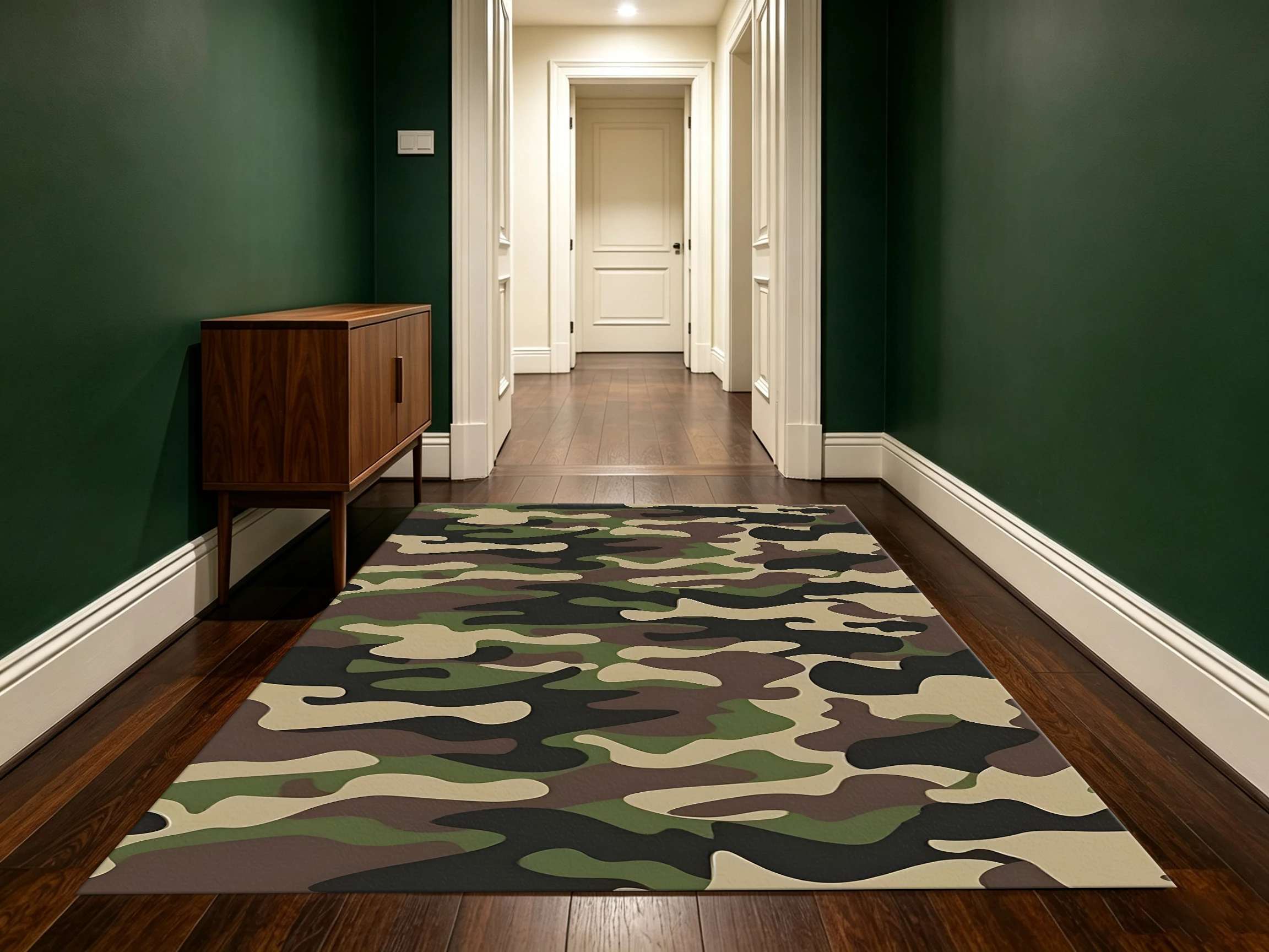 2D Carpet with Classic Camouflage Pattern in a Trendy Cool Style for Bedroom and Gaming Room