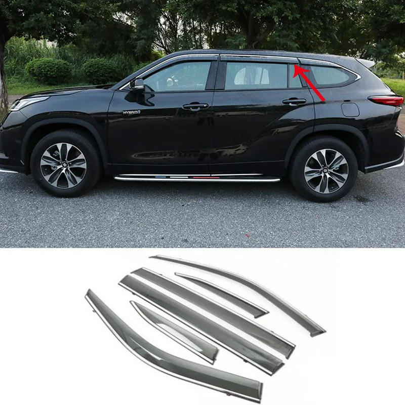 For Toyota Highlander Window Sun Visor 4 / 6-Piece Glass Sunscreen  Rain Protect Cover External Spoiler Modification Piece 21-22