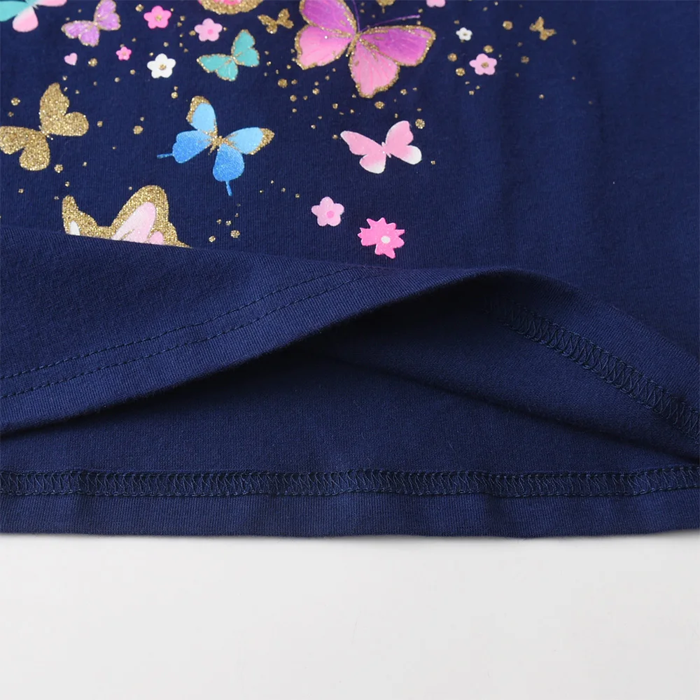 VIKITA Mädchen-T-Shirts mit Schmetterlings-Cartoon-Druck, Marineblau, für Kinder, Baumwolle, lässig, täglich, gestreift, langärmelig, O-Ausschnitt, Kinderkleidung – Detail 5