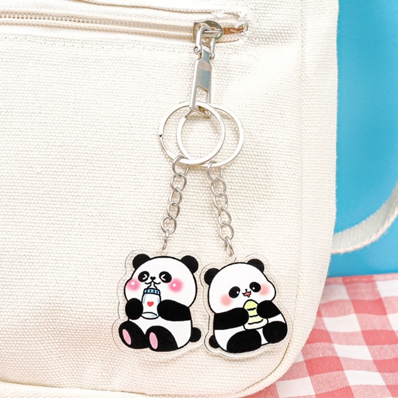 C71A Pack Of 6 Adorable Panda Key Ring for Students Animal Backpack Pendant Keyring Ornament Key Management Accessories