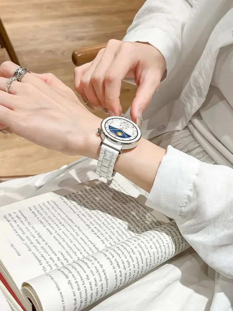 18mm Ceramics Strap for Huawei GT5 41mm/ GT5 Pro 42mm,Women Fashion Replacement Stainless Steel Buckle Watchband for GT4 41mm