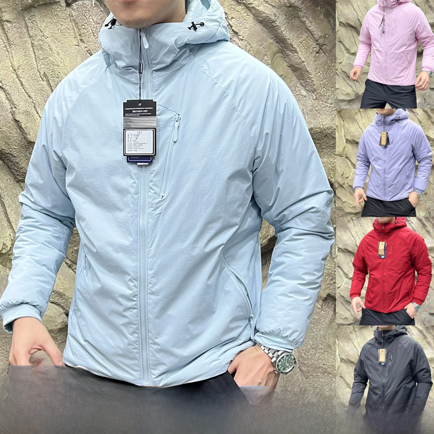 

Warmth-ing Cotton Jaet for Couples Anti-Wind Waterproof Youth Faion Stand Fit Long Sve Hooded Polyester Fiber