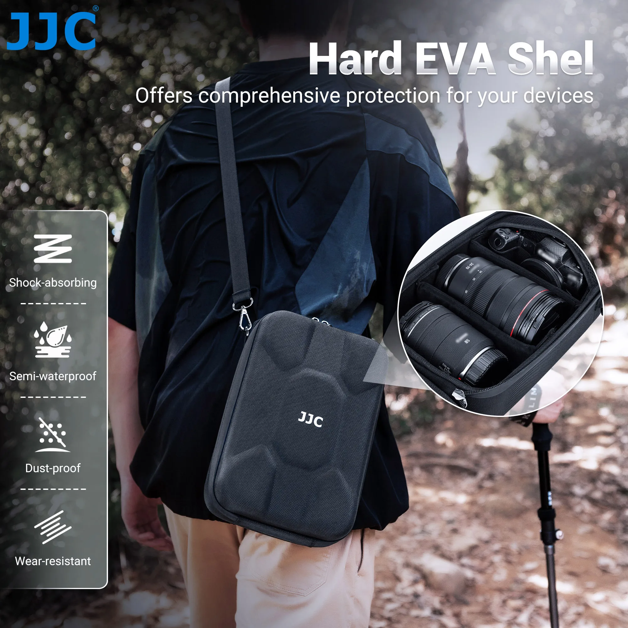 JJC Hard Shell Camera Case Bag EVA Camera Pouch for Canon R5 R6 R8 Nikon Z5 Z6 Z7 II Z8 FUJIfilm X-T50 With Lens &DJI Mini Drone