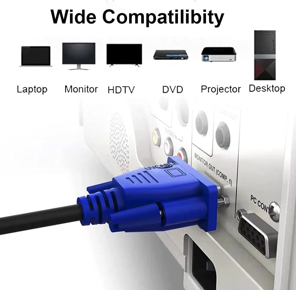 VGA to VGA Monitor Cable HD15 Male to Male 3+2VGA Cable 15pin VGA Monitor Cable Male to Male Video Cord forTV Computer Projector