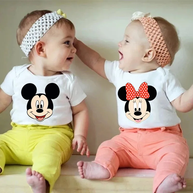 Disney Baby Clothes Summer Short Sleeve Mickey Mouse Printed Kawaii Bodysuit For Newborn Infant Harajuku Soft Jumpsuit