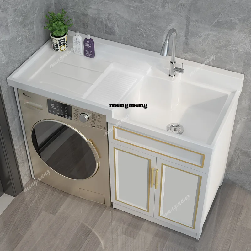 

Balcony Laundry Cabinet with Washboard Pool Integrated High and Low Basin Living Room Cabinets Combination Furniture Armoire