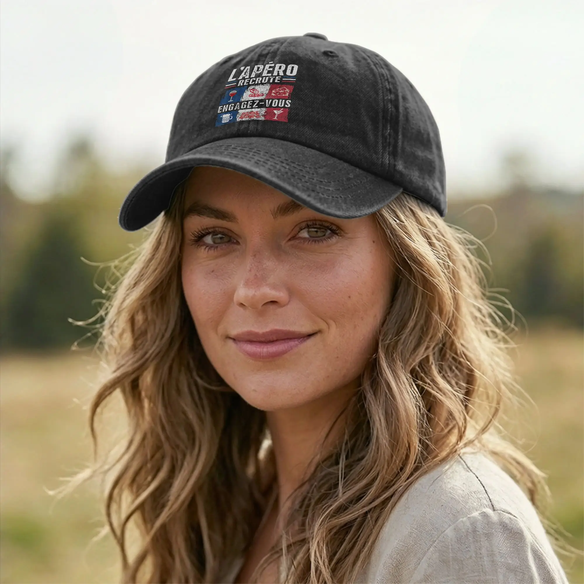L'Apero Recrute Engage-Vous Humour Apero Unisex Unstructured Baseball Cap Distressed Cotton Hat All Seasons Travel Gift Headwear - view 5