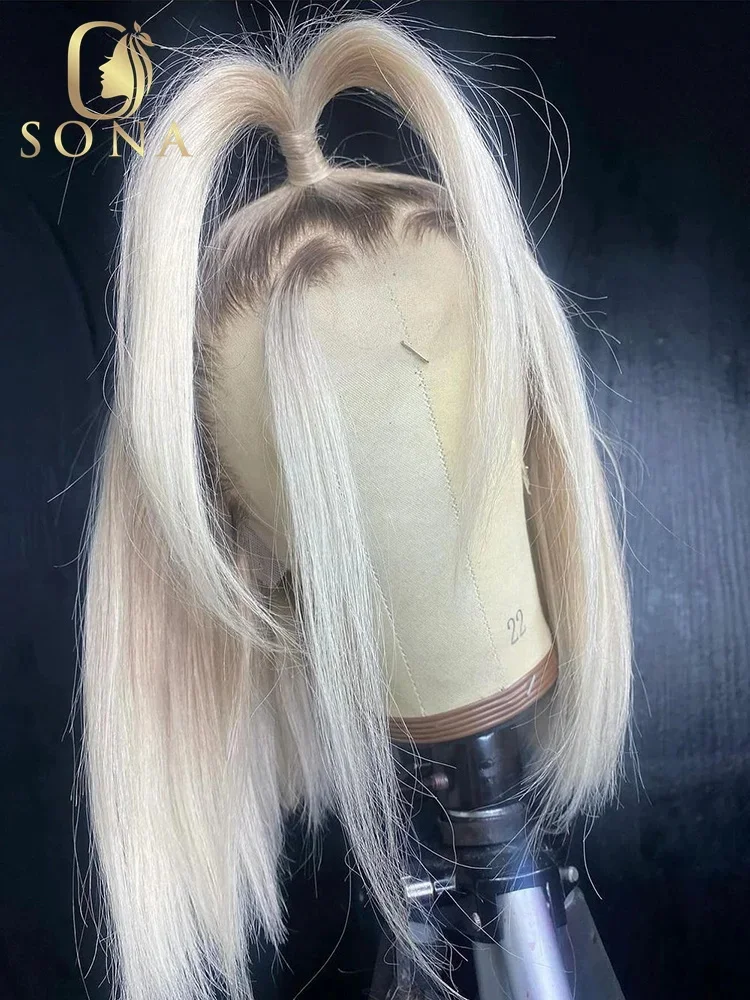 Colored Dark Root White Platinum Ash Blonde Straight Bob 13x6 13x4 Lace Frontal Wig Human Hair Pre Plucked Brazilian Remy Wig
